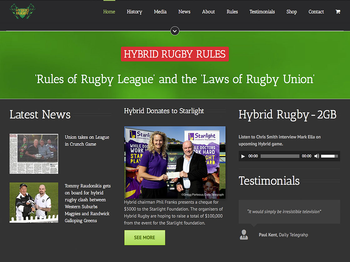 sydney website design for Hybrid Rugby